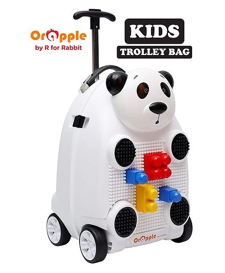 Orapple by R For Rabbit Trolley Luggage Bag With Building Blocks Panda Design White - Height 18 Inches