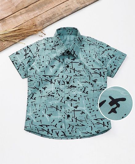 Knotty Kids Stroke Print Half Sleeves Shirt - Blue