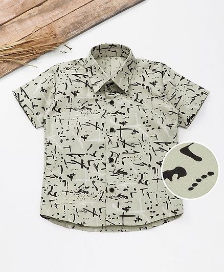 Knotty Kids Stroke Print Half Sleeves Shirt - Light Green