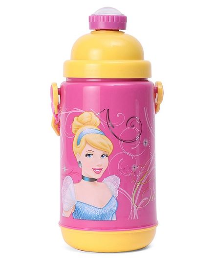 Disney Princess Push Button Insulated Sipper Water Bottle Pink and Yellow - 500 ml