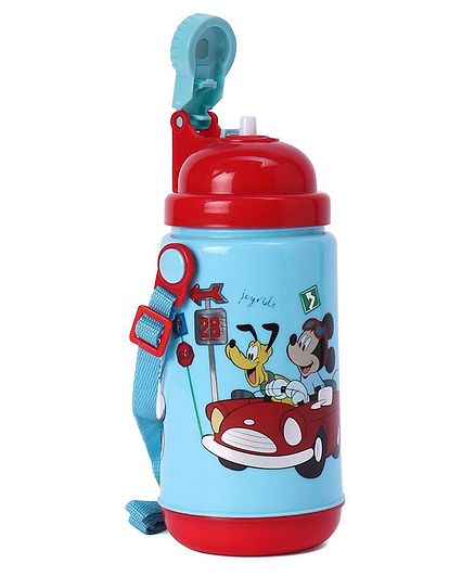Disney Mickey Mouse Push Button Insulated Sipper Water Bottle Blue & Red - 500 ml