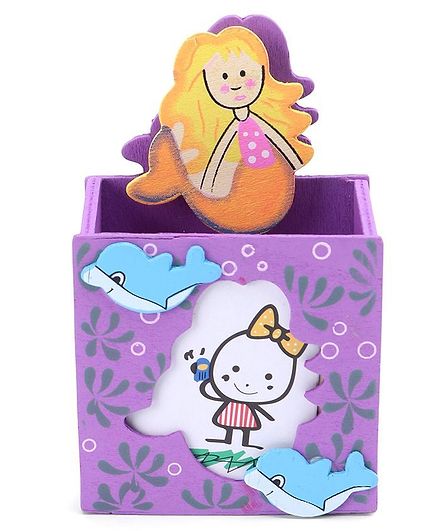 Wooden Pencil Holder With Mermaid Shaped Paper Holder Clip - Purple