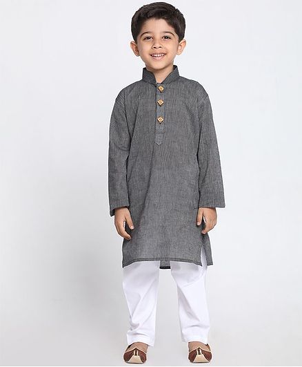 JBN Creation Solid Full Sleeves Kurta & Pyjama Set - Grey