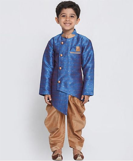 JBN Creation Gold Triangle Print Full Sleeves Kurta & Dhoti Set - Blue