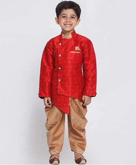 JBN Creation Gold Triangle Print Full Sleeves Kurta & Dhoti Set - Red