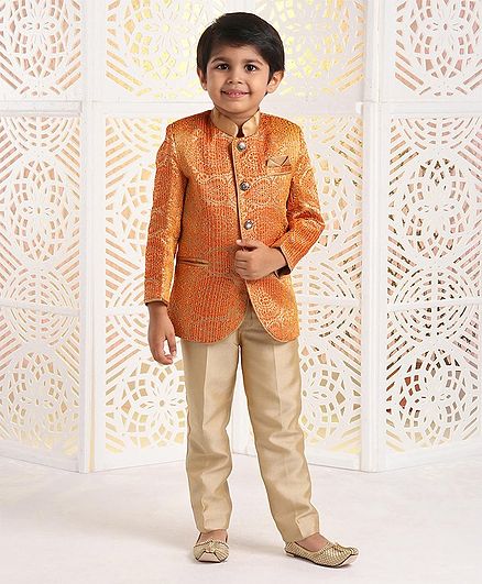 Babyhug Full Sleeves Ethnic Wear Suit Floral Embroidered - Orange