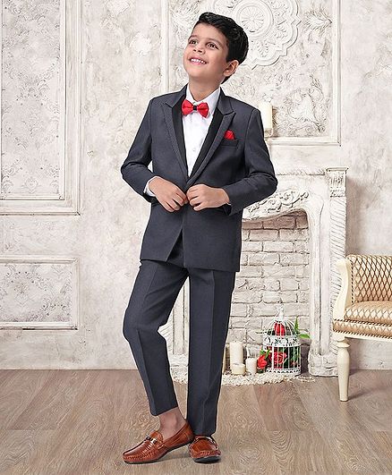 Babyhug 3 Piece Full Sleeves Party Suit - Dark Grey