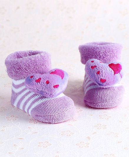 Cute Walk by Babyhug Ankle Length Sock Shoes Heart - Purple