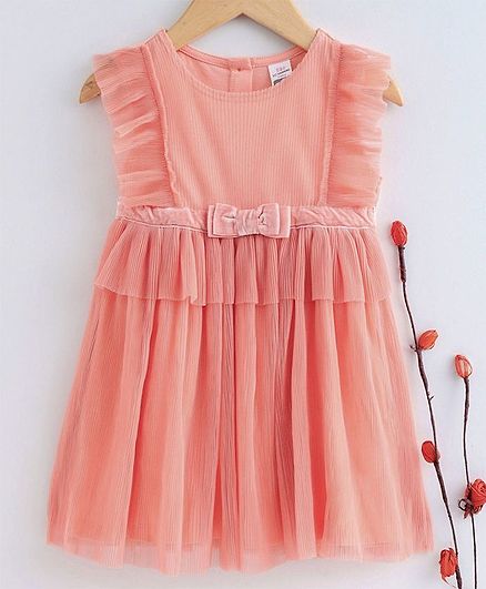 LC Waikiki Solid Sleeveless Ruffled Dress - Peach