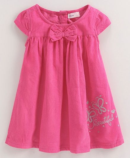 Babyoye Corduroy Frock Butterfly Embroidered - Pink
