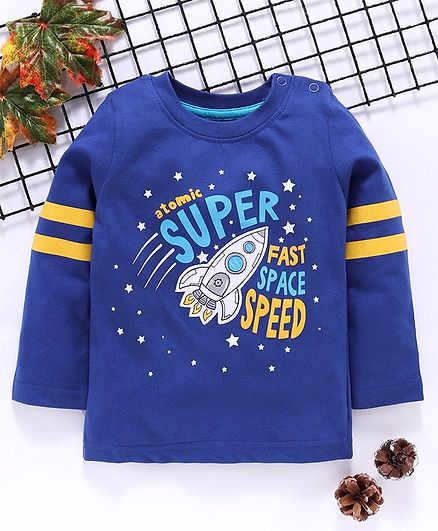 Babyhug Full Sleeves Tee Rocket Print - Royal Blue