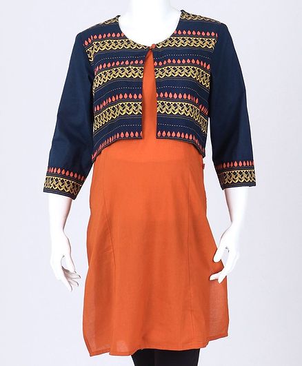 Kriti Long Sleeves Printed Maternity Kurta - Rust Orange