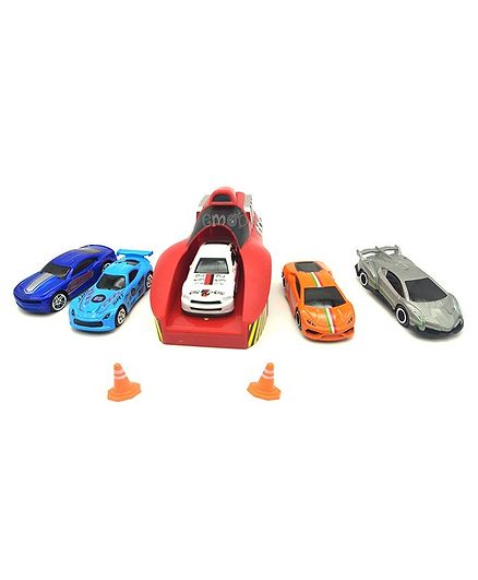 Emob Rapid Launcher Playset Toy with 5 Die Cast Metal Stunt Car And 2 Stoppers - Multicolor