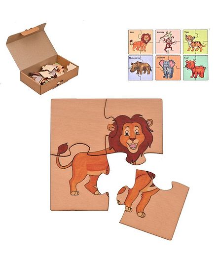 RK Cart Wild Animals Wooden Jigsaw Puzzles Set Of 6 - Multicolour
