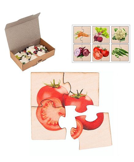 RK Cart Vegetables Wooden Jigsaw Puzzle Set Of 6 - Red