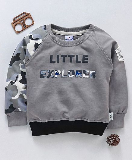 Ollypop Full Sleeves Winter Wear Pullover Little Explorer Print - Grey