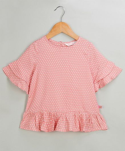 Budding Bees Polka Dot Print Half Sleeves Top - Pink