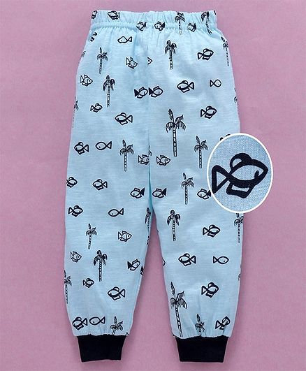 Mini Taurus Ankle Length Lounge Pant Allover Fish Print - Sky Blue