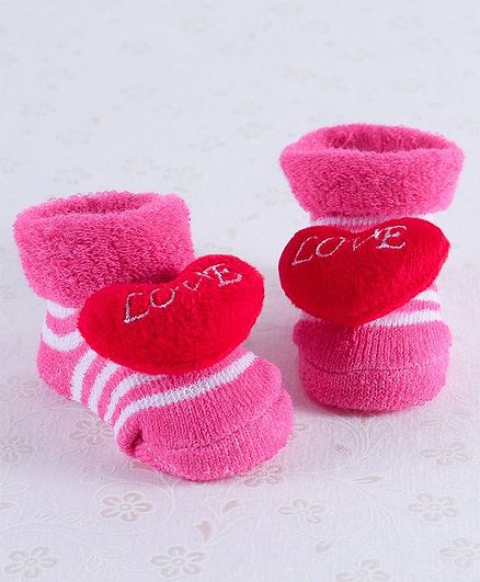 Cutewalk Babyhug Striped Design Sock Shoe Heart Motif - Pink