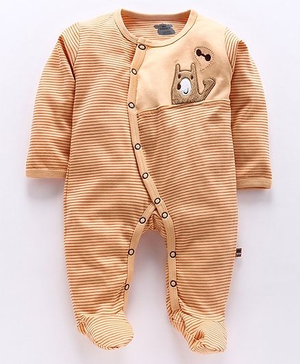 Mini Taurus Full Sleeves Striped Footed Romper - Light Peach