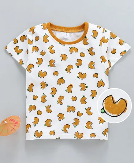 Lekeer Kids Half Sleeves Printed Tee - White Yellow