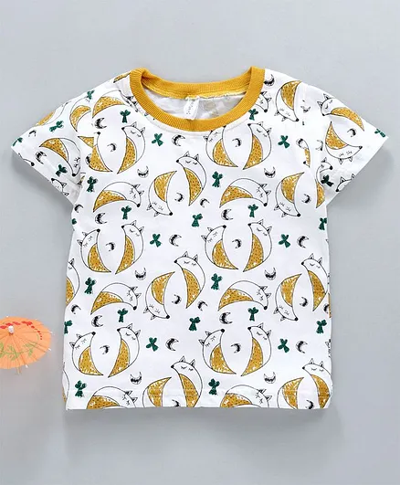 Lekeer Kids Half Sleeves Tee Animal Print - White Yellow