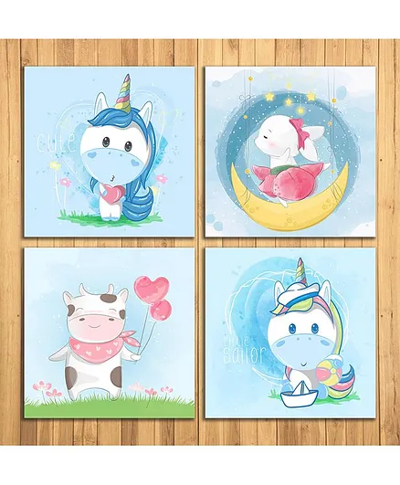 Wens Cute Cartoon Sparkle Laminated Wall Panels Set of 4 - Blue