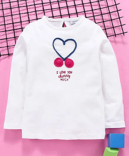 OVS I Love You Cherry Print Full Sleeves Tee - White