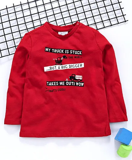 OVS Full Sleeves Text Print Tee - Red