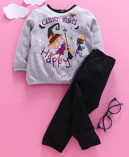 OVS Girl Printed Full Sleeves Night Suit - Grey