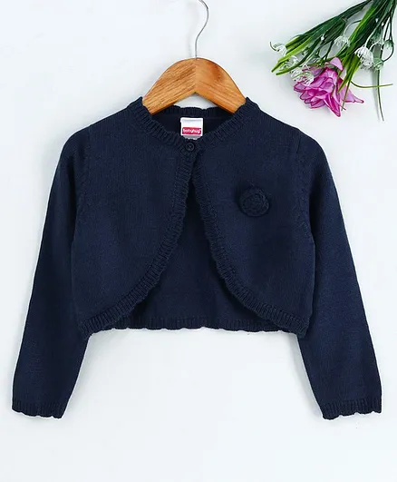 Babyhug Full Sleeves Solid Shrug Floral Motif - Navy Blue