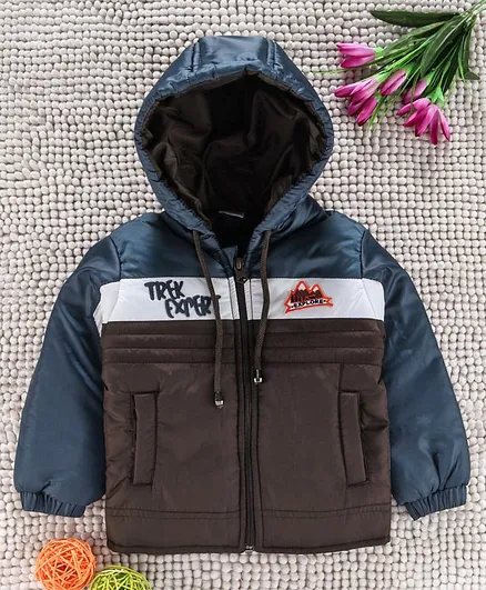 Babyhug Full Sleeves Jacket Mountain Embroidered - Brown