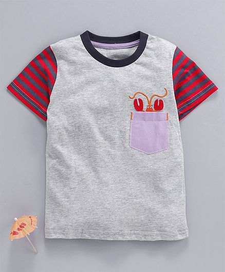 Kookie Kids Half Sleeves Tee Lobster Embroidery - Grey