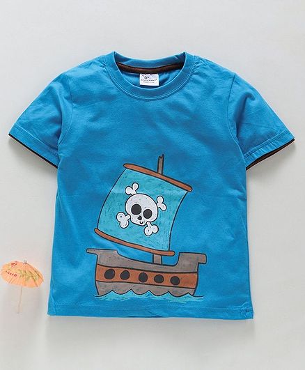 Kookie Kids Half Sleeves Tee Ship Print - Blue