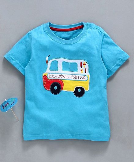 Kookie Kids Half Sleeves T-Shirt Ice Cream Van Patch - Blue