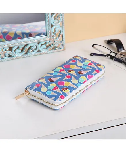 Quirky Monkey Ice Cream Print Wallet - Blue