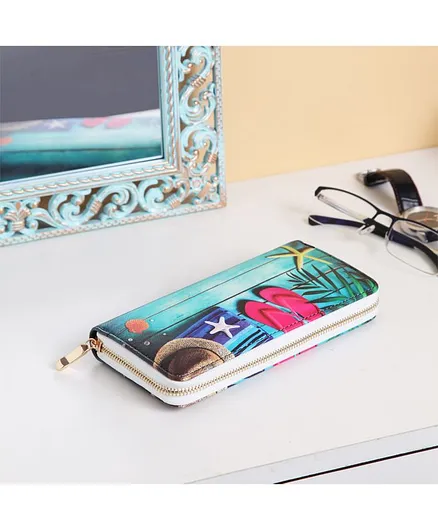 Quirky Monkey Wallet Beach Print - Green