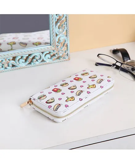 Quirky Monkey Wallet Burger & Fries Print - White