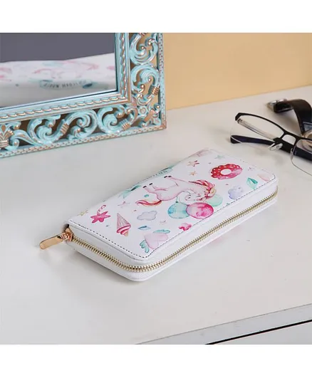 Quirky Monkey Wallet Unicorn Print - White