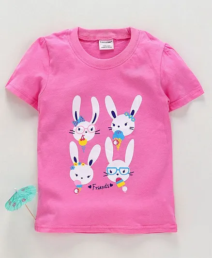 Kookie Kids Half Sleeves Tee Bunny Print - Pink