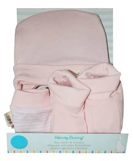 Honey Bunny Cotton Cap Mittens And Booties Gift Set - Pink