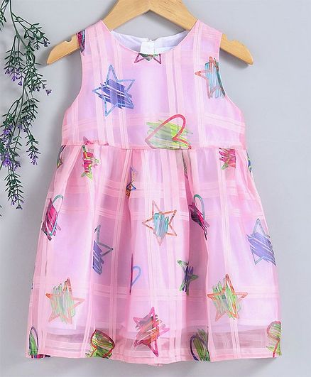 Kookie Kids Sleeveless Frock Heart & Star Print - Light Pink