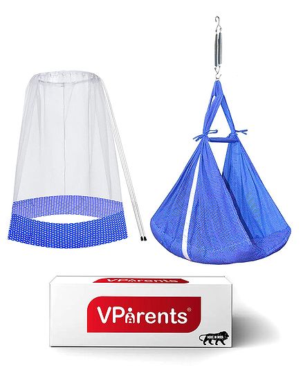 V Parents Infant Baby Swing Cradle With Mosquito Net & Spring - Dark Blue