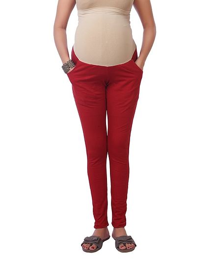 Kriti Maternity Leggings With Tummy Hug - Dark Red