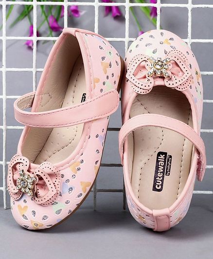 Cute Walk By Babyhug Floral Embellished Party Wear Bellies - Pink