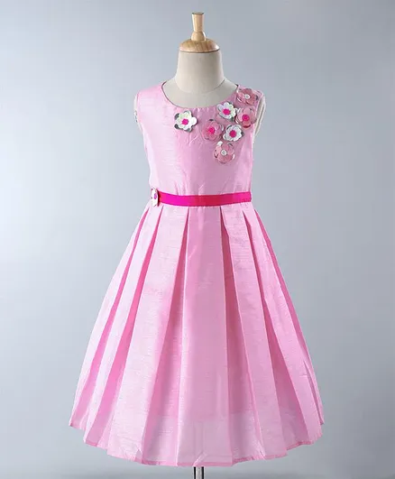 A Little Fable Flower Applique Sleeveless Dress - Pink