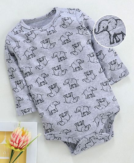 Yiyi Garden Full Sleeves Onesie Elephant Print - Grey