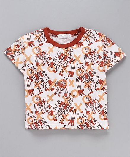 Kookie Kids Half Sleeves Tee Robot Print - Red