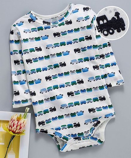 Yiyi Garden Full Sleeves Onesie Train Print - White