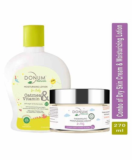 Donum Naturals Baby Combo Pack of Oatmeal & Vitamin F Lotion & Therapeutic Dry Sensitive Skin Cream - 220 ml & 50 gm